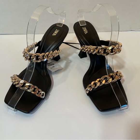 Zara black leather mules with chain detail Size 7 and 9 - Picture 4 of 13